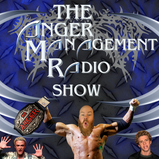The Anger Management Radio Show. Image shows Gruesome Geddes holding a Wrestling Belt posed like a Victorious Wrestler.