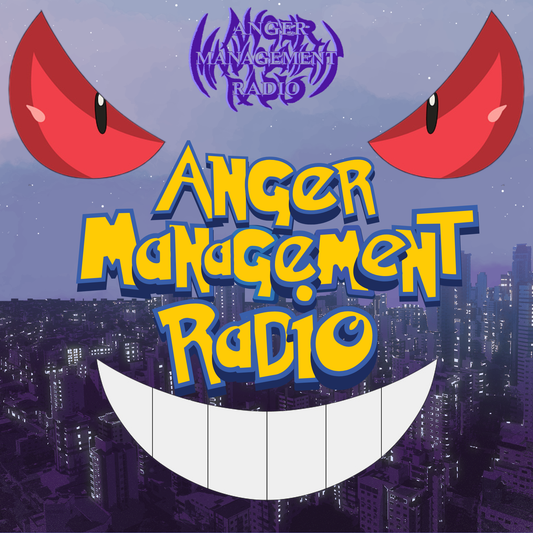 Anger Management Radio logo with a lavender city behind it.